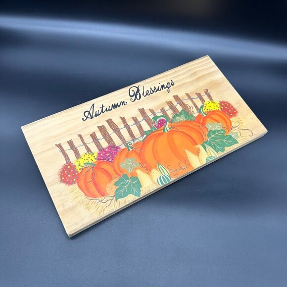 Autumn Decor Hand Painted Wooden Sign Autumn Blessings With Pumpkins Mums Fall - Picture 1 of 8